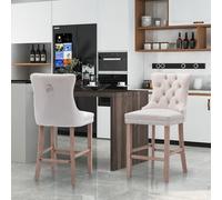 SoarFlash Ensemble de 2 tabourets de Bar en Velours Moderne avec Jambes en Bois,piquetage à Boutons,Clous chromés,sans Bras,tabourets de comptoir,Beige