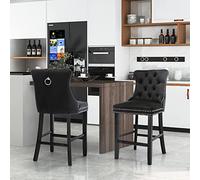 SoarFlash Ensemble de 2 tabourets de Bar en Velours Moderne avec Jambes en Bois,piquetage à Boutons,Clous chromés,sans Bras,tabourets de comptoir, Noir