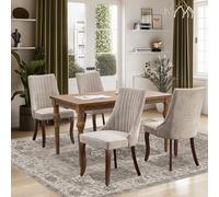 SoarFlash Ensemble de 4 chaises à Manger, à Dossier élevé avec Garniture Verticale, Pieds en Bois Massif incurvés, élégante Chaise tapissée pour la Salle à Manger, Beige