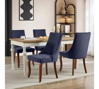 SoarFlash Ensemble de 4 chaises à Manger, à Dossier élevé avec Garniture Verticale, Pieds en Bois Massif incurvés, élégante Chaise tapissée pour la Salle à Manger, Bleu Marine