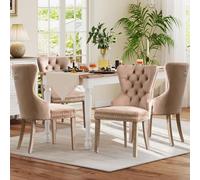 SoarFlash Ensemble de 4 Chaises de Salle à Manger en Velours, avec Dossier à Ailes tapissé, piquetage à Boutons, Garniture rivetée, Anneau décoratif de Dossier et Jambes en Bois, Khaki