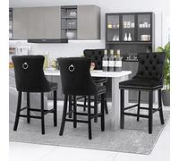 SoarFlash Ensemble de 4 tabourets de Bar en Velours Moderne avec Jambes en Bois,piquetage à Boutons,Clous chromés,sans Bras,tabourets de comptoir, Noir