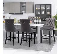 SoarFlash Ensemble de 4 tabourets de Bar en Velours Moderne avec Jambes en Bois,piquetage à Boutons,Clous chromés,sans Bras,tabourets de comptoir,Gris