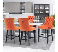 SoarFlash Ensemble de 4 tabourets de Bar en Velours Moderne avec Jambes en Bois,piquetage à Boutons,Clous chromés,sans Bras,tabourets de comptoir, Orange