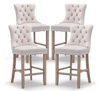 SoarFlash Ensemble de 4 tabourets de Bar en Velours Moderne avec Jambes en Bois,piquetage à Boutons,Clous chromés,sans Bras,tabourets de comptoir,Beige