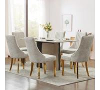 SoarFlash Ensemble de 6 chaises à Manger, à Dossier élevé avec Garniture Verticale, Pieds en Bois Massif incurvés et usés, élégante Chaise tapissée pour la Salle à Manger, Beige