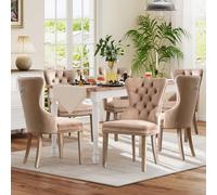 SoarFlash Ensemble de 6 Chaises de Salle à Manger en Velours, avec Dossier à Ailes tapissé, piquetage à Boutons, Garniture rivetée, Anneau décoratif de Dossier et Jambes en Bois, Khaki