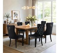 SoarFlash Ensemble de 6 Chaises de Salle à Manger en Velours, avec Dossier à Ailes tapissé, piquetage à Boutons, Garniture rivetée, Anneau décoratif de Dossier et Jambes en Bois, Noir