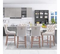 SoarFlash Ensemble de 6 tabourets de Bar en Velours Moderne avec Jambes en Bois,piquetage à Boutons,Clous chromés,sans Bras,tabourets de comptoir,Beige