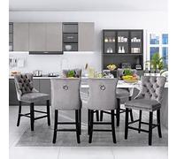 SoarFlash Ensemble de 6 tabourets de Bar en Velours Moderne avec Jambes en Bois,piquetage à Boutons,Clous chromés,sans Bras,tabourets de comptoir,Gris