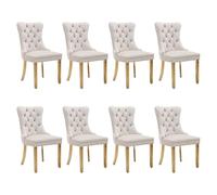 SoarFlash Ensemble de 8 chaises de Salle à Manger en Velours, Chaise tapissée capitonnée avec Bordure en Clous de cuivre, Jambes en Bois Massif plaquées Or pour Cuisine, Beige
