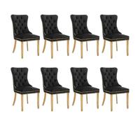SoarFlash Ensemble de 8 chaises de Salle à Manger en Velours, Chaise tapissée capitonnée avec Bordure en Clous de cuivre, Jambes en Bois Massif plaquées Or pour Cuisine, Noir