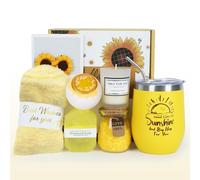 SOARFLY Coffret cadeau femme anniversaire, original cadeau soeur inclus mug isotherme meilleure amie cadeau pour collegue amie soeur fille maman, jaune tournesol