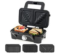 SOARS Appareil Croque Monsieur 3 en 1 1200W, Machine à Panini Électrique | 5 Températures Ajustables, Double Face, Plaque Grill Amovible et Lavable, Anti-Surchauffage, Noir
