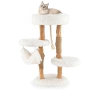 SOARS Arbre à Chat en Bois, 87 cm avec 3 Plateformes en Peluche, 1 hHamac Suspendu, Corde à Gratter en Jute et Troncs Naturels, Tour Chats Stable, Blanc
