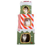 SOARS Arbre à Chat Noël de 120 cm, 3 Pièces, Maison à 3 Couche en Peluche avec Boules, Niche pour Chat Intérieur, Forme de Boîtes Cadeaux, Décoration de Noël