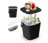 SOARS Bar Exterieur 3 en 1 15L, Table d'Appoint Réglable en Hauteur 35 X 34 X 37-58 CM, avec Boîte à Glace, Pince, Refroidissiment Jusqu'à 6H, Table pour Jardin, Piscine, Salon, Chambre (Noir)