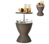 SOARS Bar Exterieur 3 en 1 30L, Glacière Réglable en 2 Hauteurs, Table d'Appoint avec Couvercle Amovible & Ouverture de Vidange, Refroidisseur de Boissons Jusqu'à 75 KG, pour Jardin, Piscine (Brun)