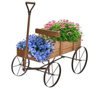 SOARS Brouette Jardin, Chariot à Fleurs avec 4 Roues en Métal, Support Pot de Fleur en Bois 62 X 34 X 60 CM, Charge Maximale 15 KG, Décoration de Jardinière, pour Jardin, Balcon (Marron)