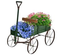 SOARS Brouette Jardin, Chariot à Fleurs avec 4 Roues en Métal, Support Pot de Fleur en Bois 62 X 34 X 60 CM, Charge Maximale 15 KG, Décoration de Jardinière, pour Jardin, Balcon (Vert)