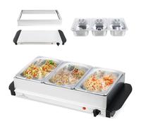SOARS Chauffe Plat Electrique 200 W en Acier Inoxydable, 3,3L Chafing Dish, Buffet Chauffant 40-80℃, 3 Récipients & Couvercles, pour Fêtes, Mariages, Restaurants