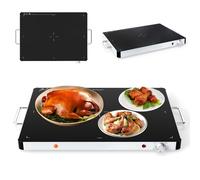 SOARS Chauffe Plat Electrique 400 W, Buffet Chauffant Température Réglable de 30-120℃, Plateau 53 X 40 CM, avec Poignée Cool-Touch, Surface en Verre Trempé, pour Diverses Tablewar, Maison, Fêtes