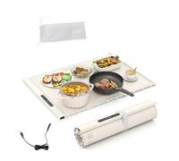 SOARS Chauffe Plat Electrique, Plaque Chauffante Electrique Pliable Portable en Silicone, Température à 6 Niveaux, Chauffage Rapide, Minuterie, pour Fêtes, Buffets, Réunion Famille (60 X 38 CM, Blanc)