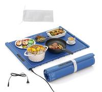 SOARS Chauffe Plat Electrique, Plaque Chauffante Electrique Pliable Portable en Silicone, Température à 3 Niveaux, Chauffage Rapide, Minuterie, pour Fêtes, Buffets, Réunion Famille (60 X 44 CM, Bleu)