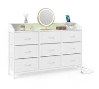SOARS Commode à 9 Tiroirs en Tissu avec Station de Charge et Lumières LED | Meuble de Rangement avec Structure Métallique, 2 Dispositifs Anti-basculement, pour Chambre, Couloir et Entrée