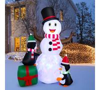 SOARS Decoration Noel, Bonhomme de Neige Lumineux Gonflable avec 2 Pingouins Mignons, Lumière LED Colorée Éclatante, Gonflage Rapide avec Souffleur, Deco Noel Exterieur & Interieur