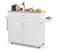 SOARS Desserte à roulettes Cuisine, Ilot Central Cuisine avec Rangement et Plan de Travail, Tiroir et Étagère Réglable, pour Micro-Ondes Porte-épices et Porte-Serviettes, 116 x 40 x 85 cm (Blanc)
