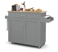 SOARS Desserte à roulettes Cuisine, Ilot Central Cuisine avec Rangement et Plan de Travail, Tiroir et Étagère Réglable, pour Micro-Ondes Porte-épices et Porte-Serviettes, 116 x 40 x 85 cm