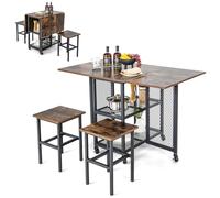 SOARS Ensemble Table et Chaise, Table Cuisine Pliable 120 X 70 X 75 CM avec 2 Chaises, avec roulettes, 2 Étagères, Structure en Métal, Charge 91 KG, pour Cuisine, Salle à Manger, Salon