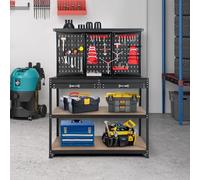 SOARS Établi Atelier Garage 121 X 61 X 156 CM, Rangement Outils en Métal en 3 Panneaux Perforé avec Kit de 25 Crochets, 2 Tiroirs & 2 Étagères, pour Garage, Atelier (Rouge+Noir, 121 x 61 x 156 cm)