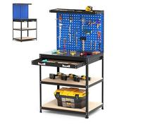 SOARS Établi Atelier Garage, 2 Panneaux Perforés (Bleu,81 X 41 X 156CM)