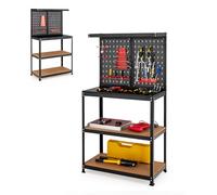 SOARS Établi Atelier Garage 81 X 41 X 156 CM, Rangement Outils en Métal en 2 Panneaux Perforé avec Kit de 14 Crochets, 2 Étagères, Charge 100 KG, pour Garage, Atelier (Noir+Rouge, 81 x 41 x 156 cm)