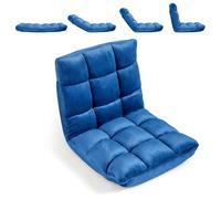 SOARS Fauteuil de Sol Pliable, Chaise de Méditation Canapé Paresseux Convertible avec Dossier Réglable 14 Positions, Mousse Haute Densité, en Velours Coral pour Lecture, Salon (Bleu)