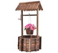 SOARS Fontaine Exterieure de Jardin 56 X 56 X 114 CM, Puit Decoration Jardin en Bois de Sapin avec Toit pour l'Extérieur, Seau Réglable en Hauteur, pour Cour, Pelouse