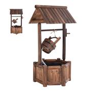 SOARS Fontaine Exterieure de Jardin 58 X 58 X 114 CM, Puit Decoration Jardin en Bois de Sapin avec Toit pour l'Extérieur, Seau Réglable en Hauteur, pour Cour, Pelouse, Jardin (58 X 58 X 114 CM)