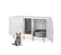 SOARS Maison de Toilette Chat avec 2 Portes, 120 x 52 x 65 cm, Meuble Litiere pour Chat en Bois avec Entrée Centrale et Griffoir, Armoire pour Chats pour Salon, Chambre et Entrée (Gris)