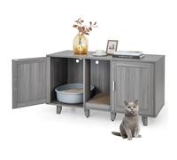 SOARS Maison de Toilette Chat avec 2 Portes, 120 x 52 x 65 cm, Meuble Litiere pour Chat en Bois avec Entrée Centrale et Griffoir, Armoire pour Chats pour Salon, Chambre et Entrée (Gris Bois)