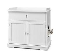 SOARS Maison de Toilette Chat avec 2 Portes et Tiroir, Armoire en Bois pour Chats avec Entrée Latérale, Abri Multifonction pour Salon, Chambre à Coucher et Entrée, 76 x 53 x 74 cm (Blanc)