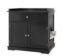 SOARS Maison de Toilette Chat avec 2 Portes et Tiroir, Armoire en Bois pour Chats avec Entrée Latérale, Abri Multifonction pour Salon, Chambre à Coucher et Entrée, 76 x 53 x 74 cm (Noir)