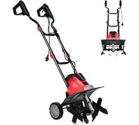 SOARS Motobineuse Electrique Pliable 1200W, Largeur de Travail 36 cm, Profondeur de Travail 22 cm, 4 Fraises, Motoculteur avec Interrupteur de Sécurité (Rouge, 36 x 40 cm, avec Roues)