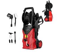 SOARS Nettoyeur Haute Pression 1500W, Nettoyeur Électrique 140 Bar, 5L/Min, avec Buses, Raccord d’Entrée d’Eau, Pot de Lessive, Brosse, Câble Électrique 5 M, pour Voiture, Terrasse, Mur (Rouge+Noir)