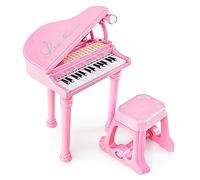 SOARS Piano pour Enfants 31 Touches, Clavier pour Enfant Électronique avec Microphone et Tabouret, Jouet Musical avec 3 Modes d'Enseignement et Fonction d'apprentissage Guidé par la Lumière, Rose