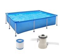 SOARS Piscine Tubulaire Rectangulaire, Piscine Hors Sol 258 X 179 X 66 CM, Structure en Métal, PVC Résistant, avec Pompe et Filtre, Bleu