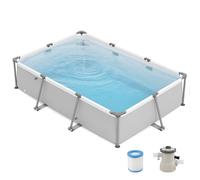 SOARS Piscine Tubulaire Rectangulaire, Piscine Hors Sol 300 X 207 X 66 CM, Structure en Métal, PVC Résistant, avec Pompe et Filtre, Gris