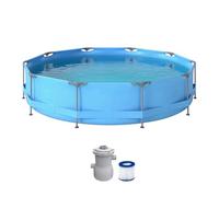 SOARS Piscine Tubulaire Ronde, Piscine Hors Sol Ø360 X 76 CM, Structure en Métal, PVC Résistant, avec Pompe et Filtre, Bleu