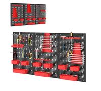 SOARS Porte Outils Mural 120 X 60 CM, Rangement Outils en Métal en 3 Panneaux Perforé avec Kit de 30 Crochets, Stable et Robuste, pour Garage, Atelier, Atelier de Réparation (Noir+Rouge)